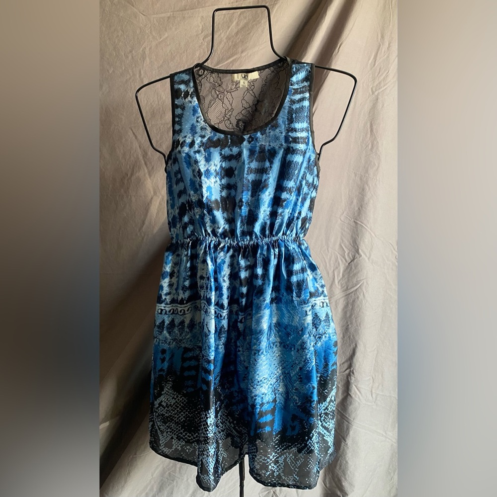 Blue & Black Sleeveless Dress by YA Size Small Open Lace Back dress